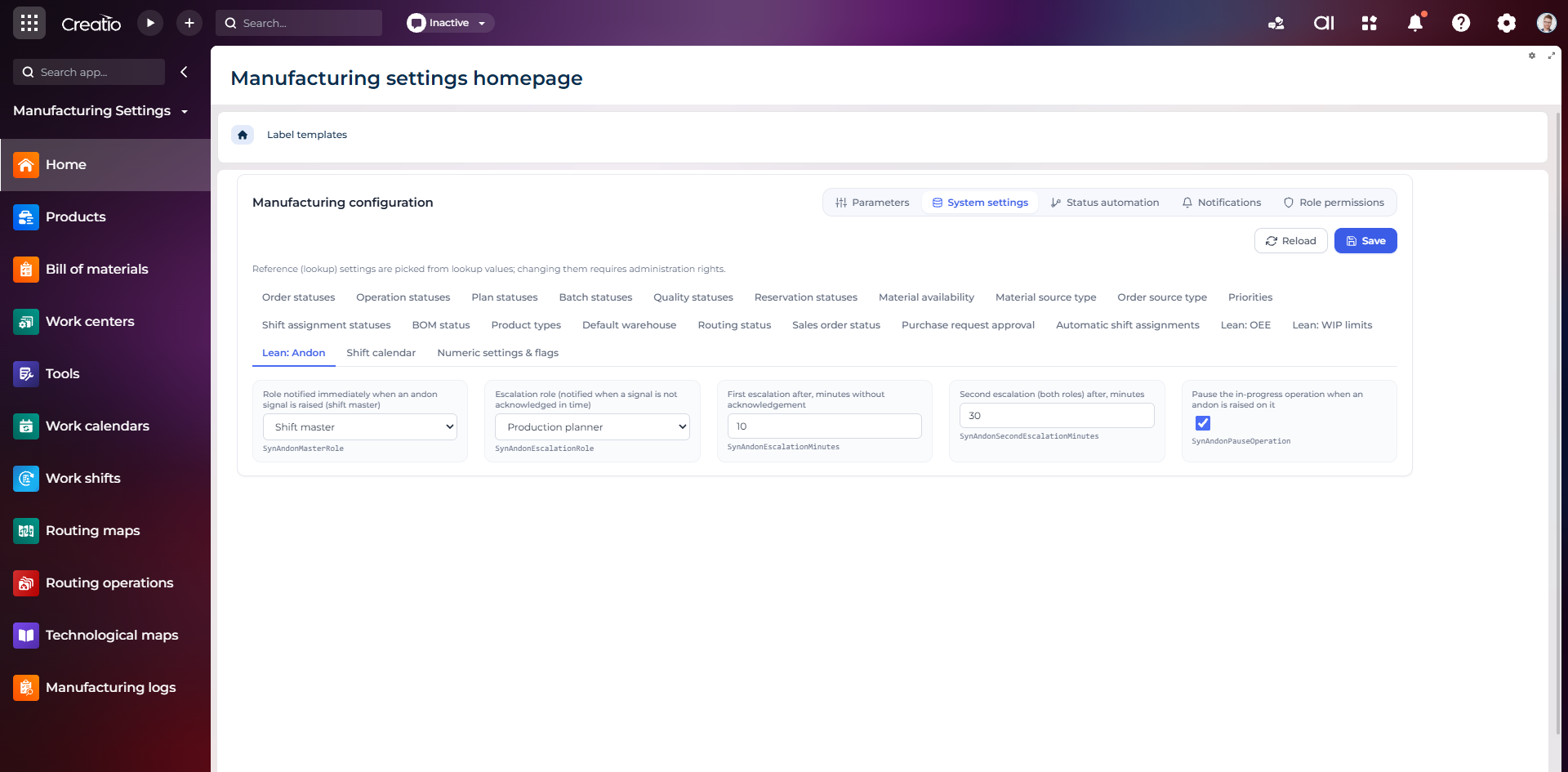 Налаштування Andon